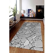 Gri Tonlar Geometrik Taşlar Dijital Baskılı Halı