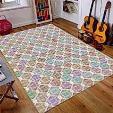 Eskitme Geometrik Desenli Dijital Baskılı Halı