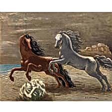 Chirico Giorgio - Cavalli in riva al mare Tablosu