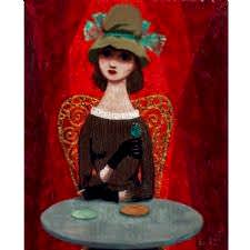 Pelle Aberg - Woman at the Cafe Tablosu