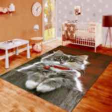 Kedi Desenli Dijital Baskılı Halı