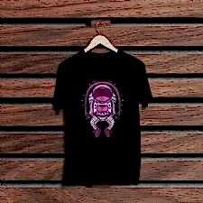 Astronot Uzay Yolu Siyah Renkli Baskılı T-Shirt